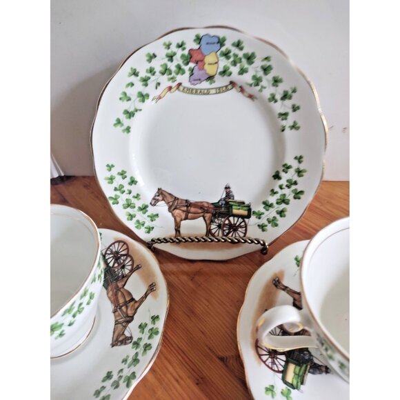 Rare Royal Standard Emerald Isle Two Cups & Saucers & Four Bread Plates 6.5" - Picture 2 of 16